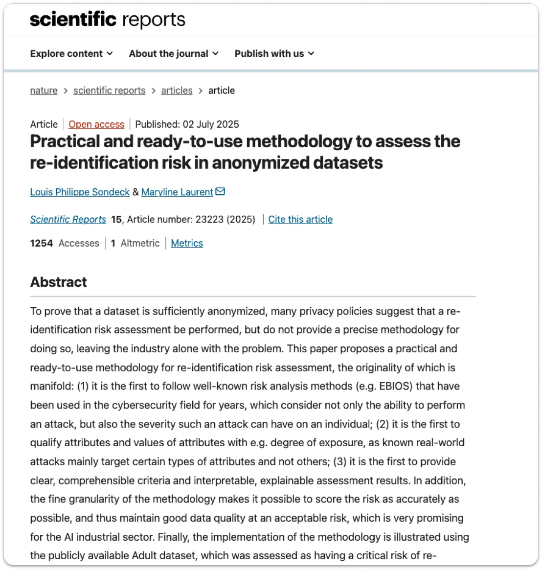 Publication de la méthode Clever Identity dans Nature Scientific Reports